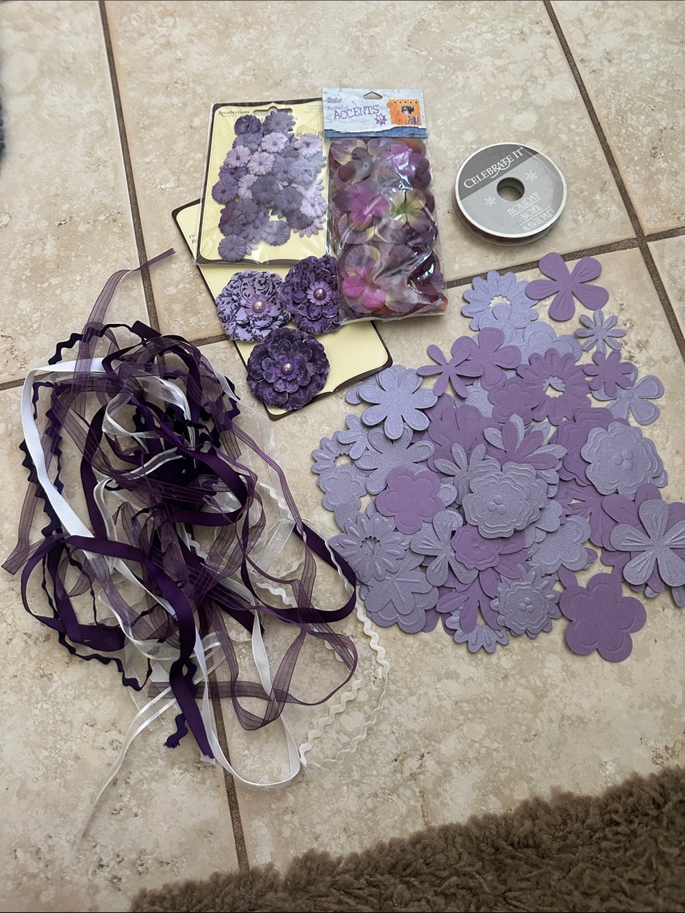 Purple Floral Craft Embellishments with Ribbons